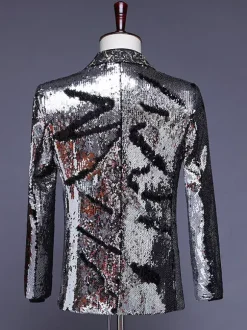 Black Silver Men's Retro Long Sleeves Stage Performance Business Casual Suit Top Burgundy
