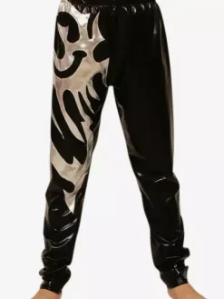 Black Silver Pattern Shiny Metallic Wrestling Pants Costume