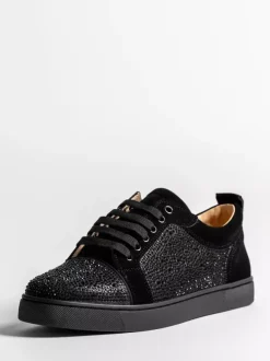 Black Skate Sneakers Suede Round Toe Patchwork Lace Up Casual Shoes