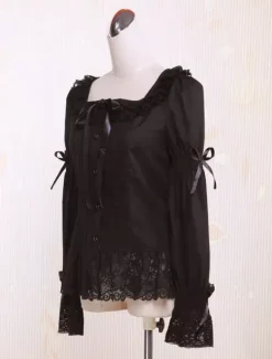 Black Square Collar Long Sleeves Cotton Lolita Blouse