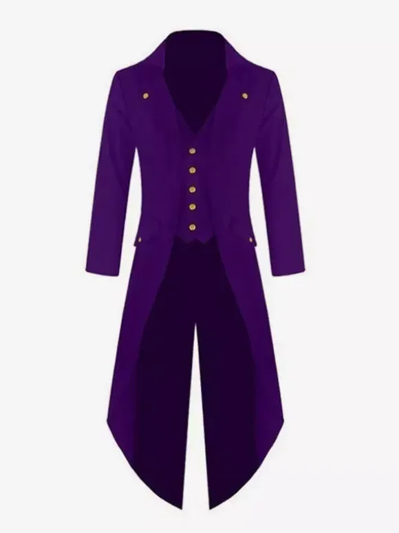 Black Vintage Coat Aristocrat Button Decor Tuxedo Retro Costumes For Men Carnival