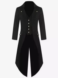 Black Vintage Coat Aristocrat Button Decor Tuxedo Retro Costumes For Men Carnival