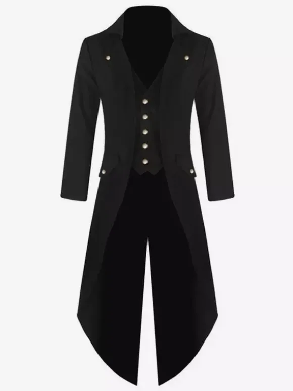 Black Vintage Coat Aristocrat Button Decor Tuxedo Retro Costumes For Men Carnival