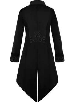 Black Vintage Coat Middle Ages Tuxedo Embroidered Velour Retro Costumes For Man Burgundy