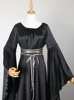 Black Vintage Costume Gothic Long Sleeves Maxi Dress For Women's Dress Carnival