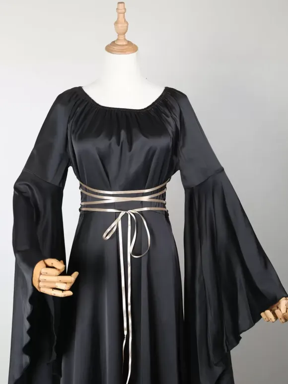 Black Vintage Costume Gothic Long Sleeves Maxi Dress For Women's Dress Carnival