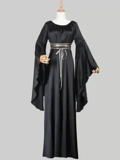 Black Vintage Costume Gothic Long Sleeves Maxi Dress For Women's Dress Carnival