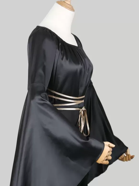 Black Vintage Costume Gothic Long Sleeves Maxi Dress For Women's Dress Carnival