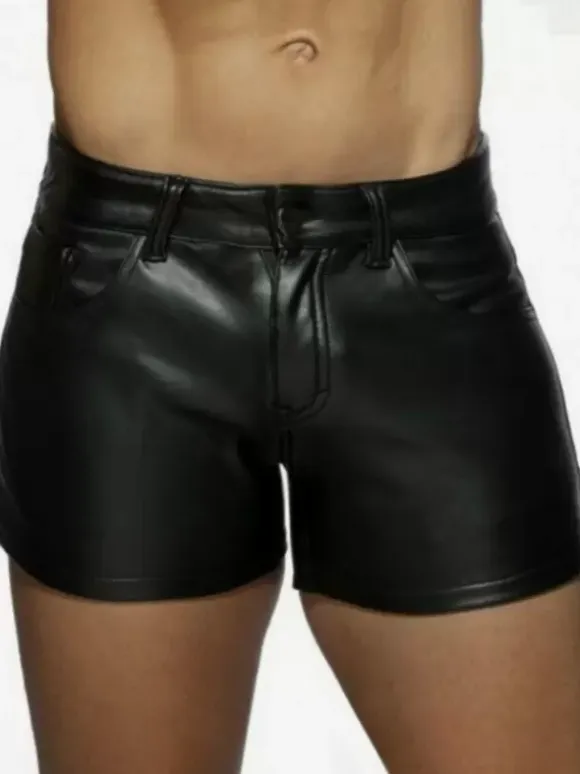Black Vintage Skinny Retro PU Leather Pants Retro Costumes For Man