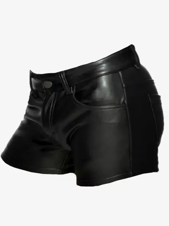 Black Vintage Skinny Retro PU Leather Pants Retro Costumes For Man
