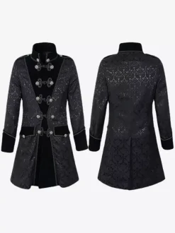 Black Vintage Top Jacquard Long Sleeves Retro Costumes For Man