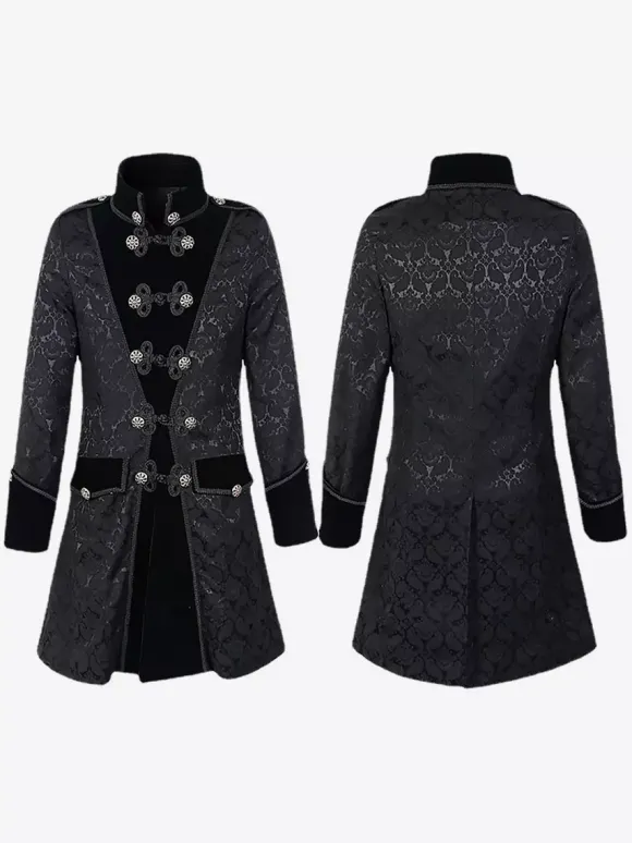 Black Vintage Top Jacquard Long Sleeves Retro Costumes For Man
