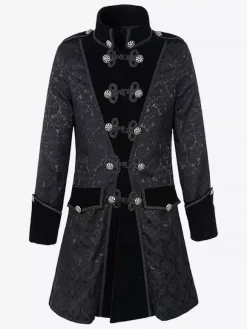 Black Vintage Top Jacquard Long Sleeves Retro Costumes For Man
