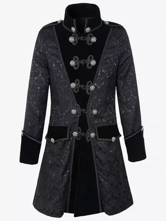 Black Vintage Top Jacquard Long Sleeves Retro Costumes For Man