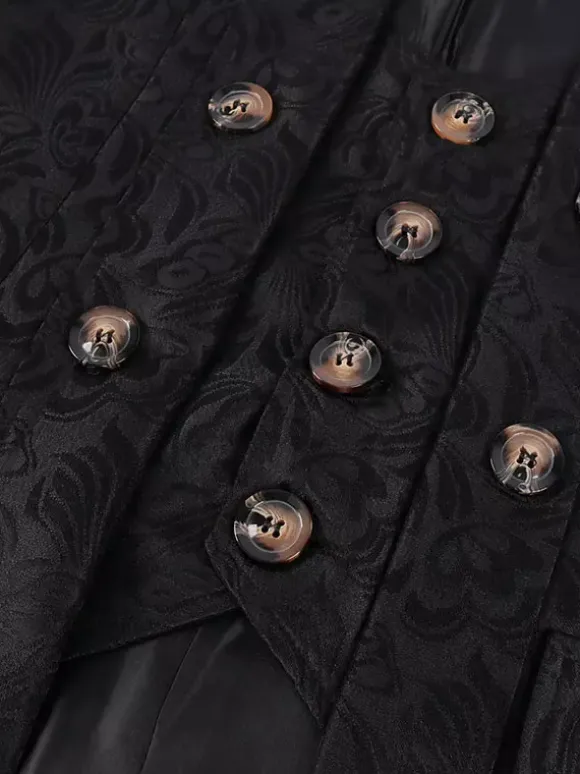 Black Vintage Top Renaissance Jacquard Long Sleeves Polyester Polyester Fiber Overcoat Retro Costumes For Man