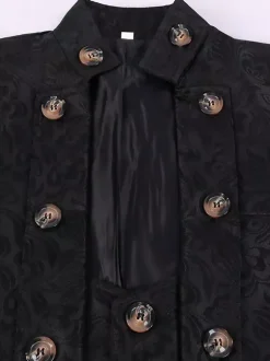 Black Vintage Top Renaissance Jacquard Long Sleeves Polyester Polyester Fiber Overcoat Retro Costumes For Man