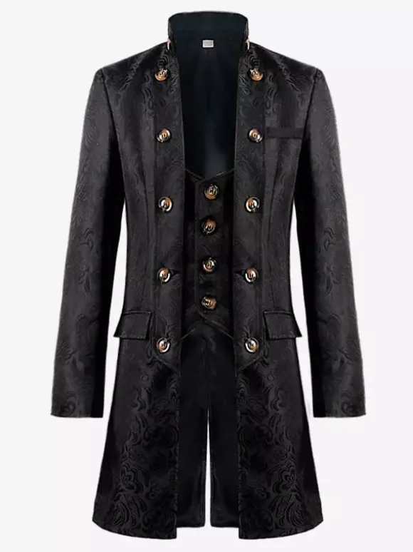 Black Vintage Top Renaissance Jacquard Long Sleeves Polyester Polyester Fiber Overcoat Retro Costumes For Man