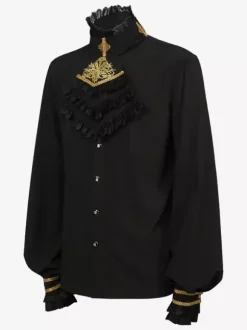 Black Vintage Top Retro Long Sleeves Polyester Polyester Fiber Top Retro Costumes For Man