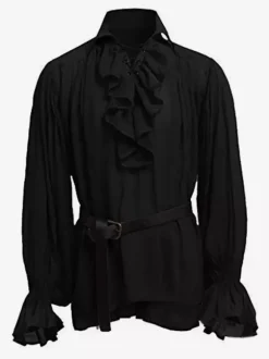Black Vintage Top Retro Polyester Long Sleeves Retro Costumes For Man Burgundy