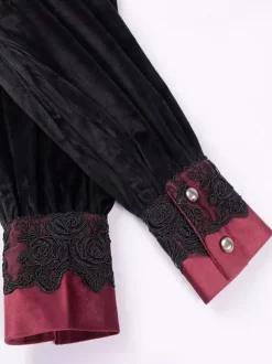 Black Vintage Top Retro Ruffles Lace Long Sleeves Polyester Polyester Fiber Shirt Retro Costumes For Man