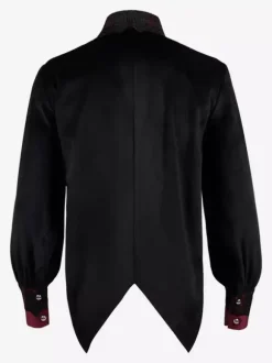 Black Vintage Top Retro Ruffles Lace Long Sleeves Polyester Polyester Fiber Shirt Retro Costumes For Man