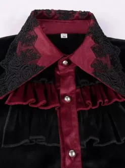 Black Vintage Top Retro Ruffles Lace Long Sleeves Polyester Polyester Fiber Shirt Retro Costumes For Man