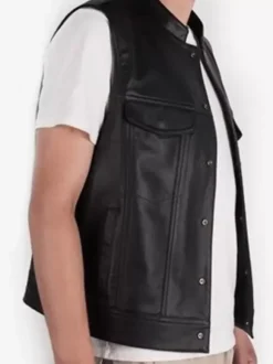 Black Vintage Top Retro Sleeveless PU Leather Top Retro Costumes For Man