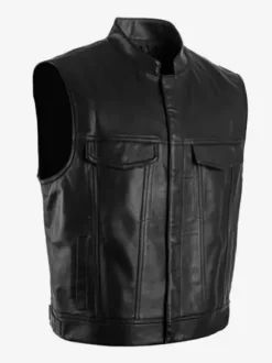 Black Vintage Top Retro Sleeveless PU Leather Top Retro Costumes For Man