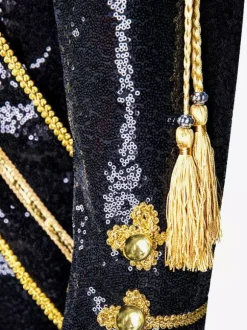 Black Vintage Top Vintage Polyester Fringe Sequins Long Sleeves Retro Costumes For Man