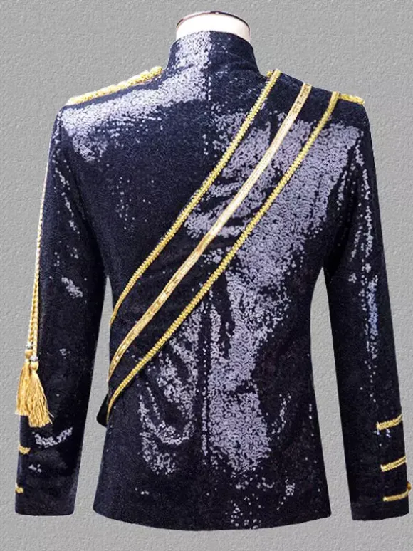Black Vintage Top Vintage Polyester Fringe Sequins Long Sleeves Retro Costumes For Man