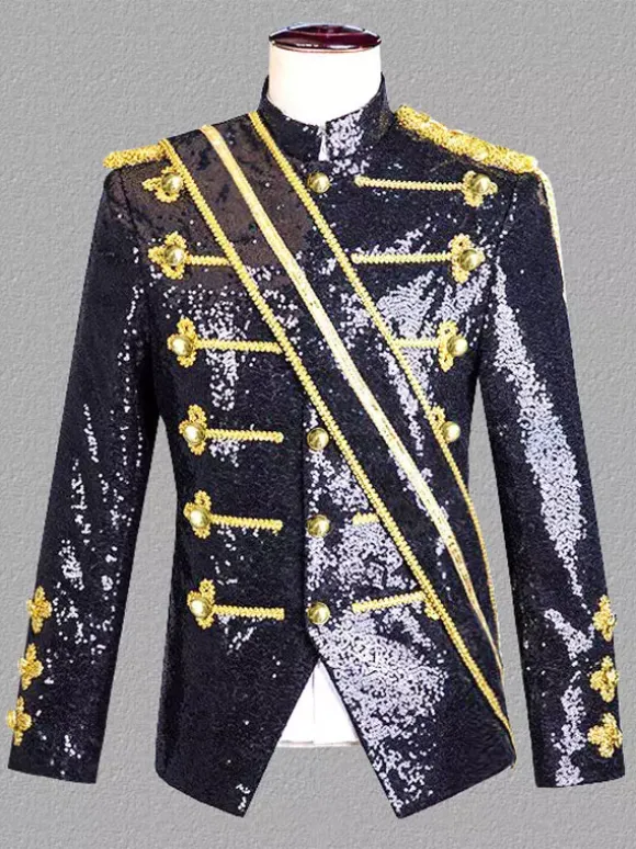 Black Vintage Top Vintage Polyester Fringe Sequins Long Sleeves Retro Costumes For Man