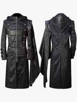 Black Vintage Vintage Long Sleeves Polyester Polyester Fiber Overcoat Retro Costumes For Man