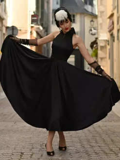 Black Wedding Dresses A-Line Sleeveless Satin Fabric Tea-Length Bridal Gown