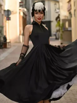 Black Wedding Dresses A-Line Sleeveless Satin Fabric Tea-Length Bridal Gown