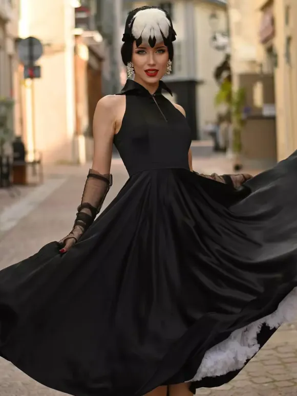 Black Wedding Dresses A-Line Sleeveless Satin Fabric Tea-Length Bridal Gown