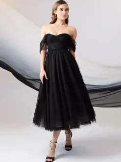 Black Wedding Dresses A-Line Sleeveless Lace Tea-Length Bridal Gown Free Customization