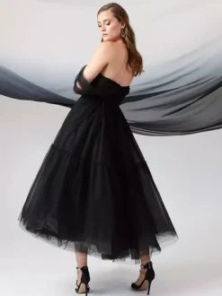 Black Wedding Dresses A-Line Sleeveless Lace Tea-Length Bridal Gown Free Customization