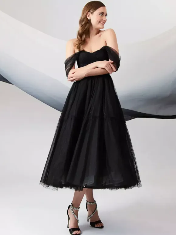Black Wedding Dresses A-Line Sleeveless Lace Tea-Length Bridal Gown Free Customization