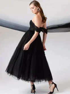 Black Wedding Dresses A-Line Sleeveless Lace Tea-Length Bridal Gown Free Customization