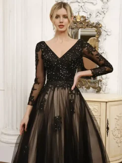 Black Wedding Dresses A-Line Long Sleeves Lace With Train Bridal Gown Free Customization