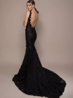 Black Wedding Dresses Mermaid Sleeveless Lace Floor-Length Bridal Dress Free Customization