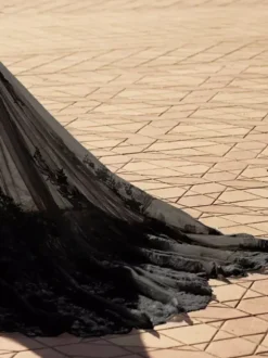 Black Wedding Dresses Mermaid Sleeveless Lace Tulle With Train Bridal Dress