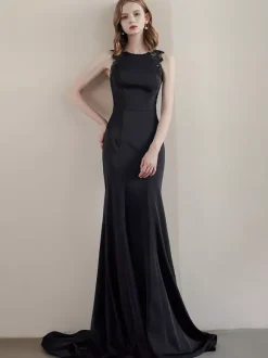 Black Wedding Dresses Mermaid Sleeveless Lace Stretch Crepe With Train Bridal Gown