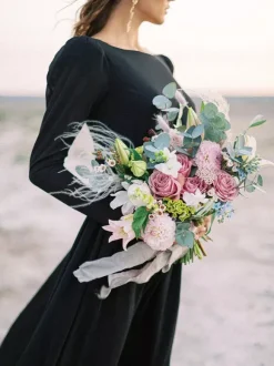 Black Wedding Dresses Stretch Crepe A-Line Long Sleeves With Train Bridal Gown Free Customization