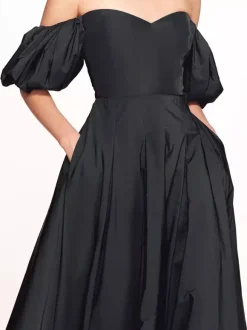 Black Wedding Dresses Taffeta Short Natural Waist Floor-Length Bridal Dress
