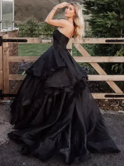 Black Wedding Dresses Tulle Ball Gown Sleeveless With Train Bridal Gown Free Customization