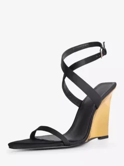 Black Wedge Heels Women's Open Toe Criss Cross Sandal Shoes For Women