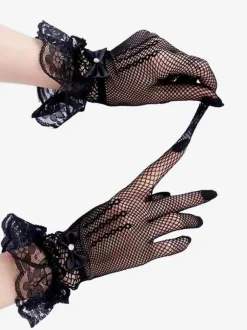 Black Woman's Gloves Rhinestones Lace Gloves