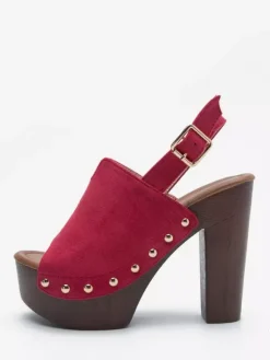 Black Women's Clogs Peep Toe Stud Chunky Heel Slingback Sandals