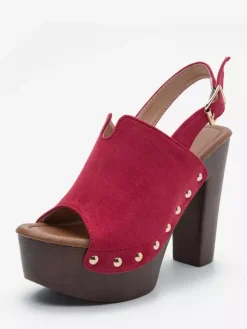 Black Women's Clogs Peep Toe Stud Chunky Heel Slingback Sandals